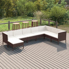 8-Delige Loungeset Met Kussens Poly Rattan Bruin 3x hoek + 4x midden + voetensteun