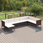 Loungeset 8-delig poly rattan bruin met kussens