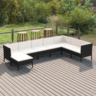 8-Delige Loungeset Met Kussens Poly Rattan Zwart 3x hoek + 4x midden + voetensteun