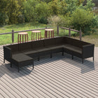 8-Delige Loungeset Met Kussens Poly Rattan Zwart 3x hoek + 4x midden + voetensteun