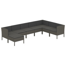 8-Delige Loungeset Met Kussens Poly Rattan Grijs 3x hoek + 4x midden + voetensteun