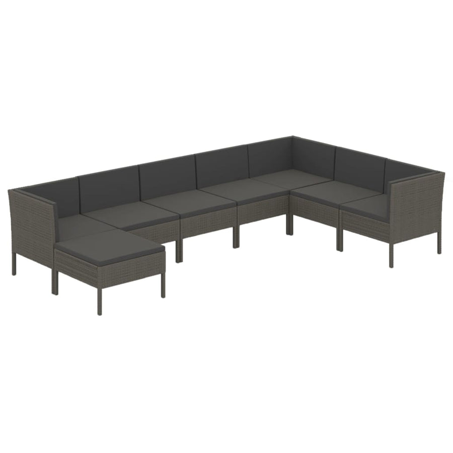 8-Delige Loungeset Met Kussens Poly Rattan Grijs 3x hoek + 4x midden + voetensteun