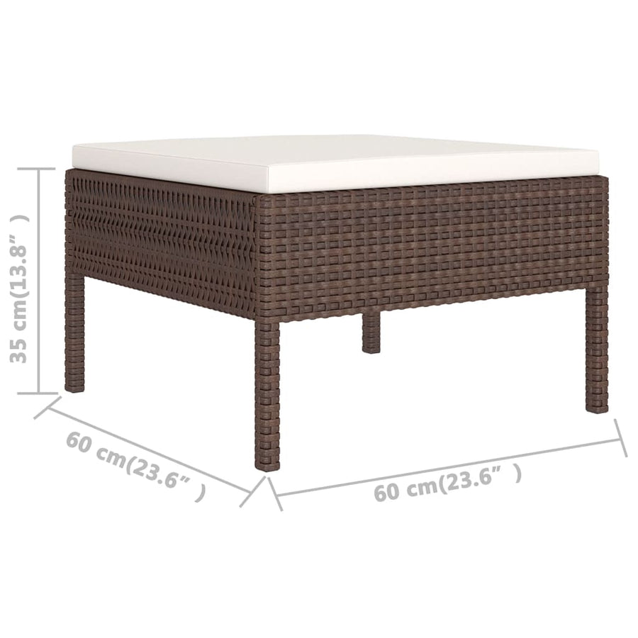 9-Delige Loungeset Met Kussens Poly Rattan Bruin 3x hoek + 4x midden + voetensteun + Tafel