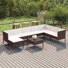 9-Delige Loungeset Met Kussens Poly Rattan Bruin 3x hoek + 4x midden + voetensteun + Tafel