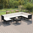 9-Delige Loungeset Met Kussens Poly Rattan Zwart 3x hoek + 4x midden + voetensteun + Tafel