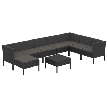 9-Delige Loungeset Met Kussens Poly Rattan Zwart 1