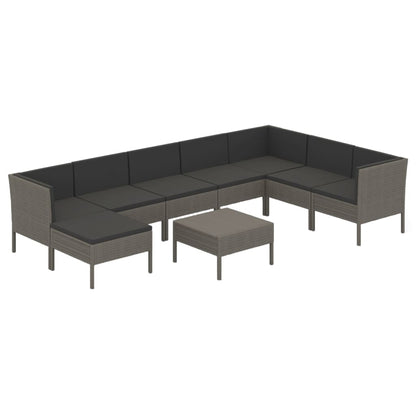9-Delige Loungeset Met Kussens Poly Rattan Grijs 1