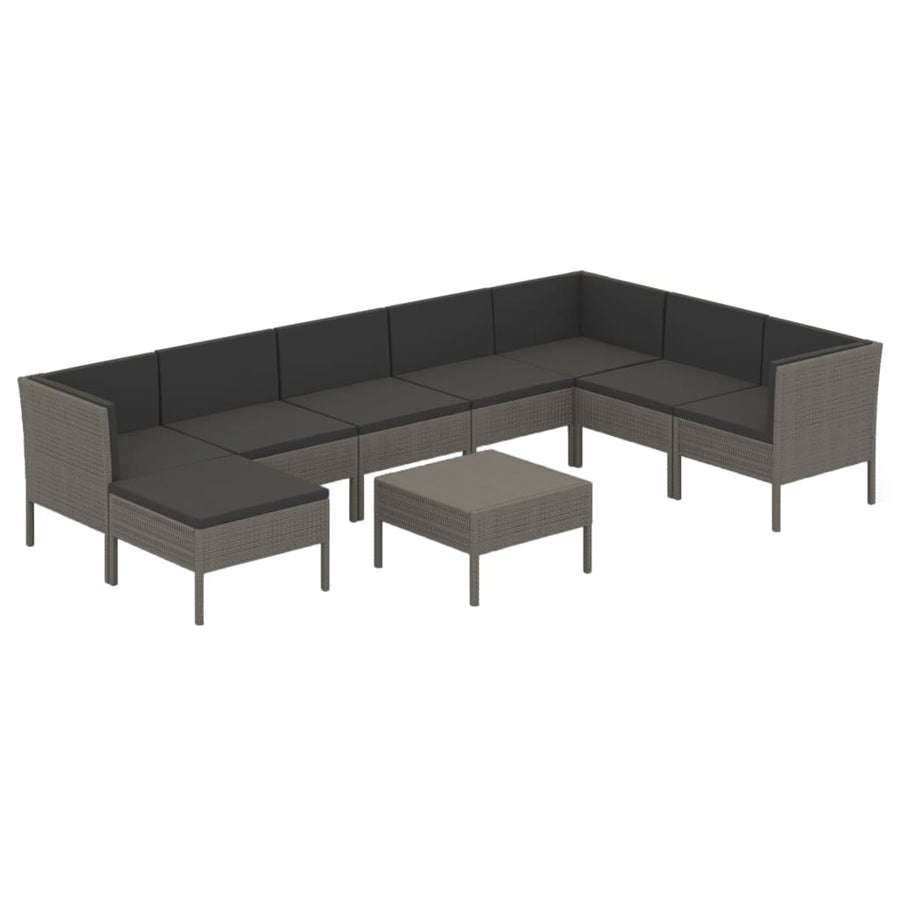 9-Delige Loungeset Met Kussens Poly Rattan Grijs 1