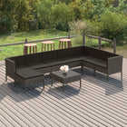 9-Delige Loungeset Met Kussens Poly Rattan Grijs 3x hoek + 4x midden + voetensteun + Tafel