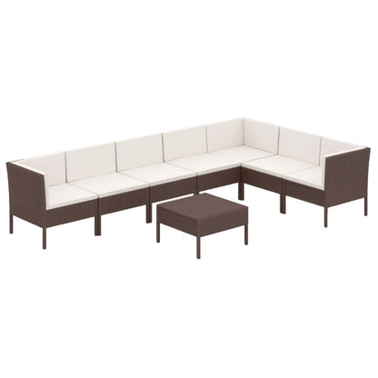 8-Delige Loungeset Met Kussens Poly Rattan Bruin 1
