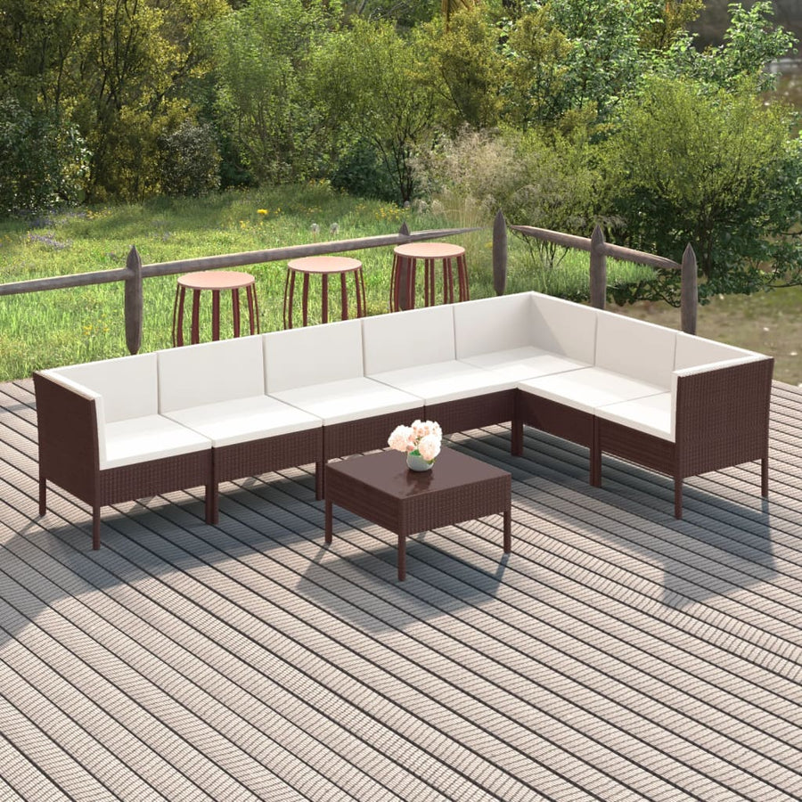 8-Delige Loungeset Met Kussens Poly Rattan Bruin 1
