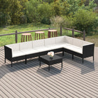 8-Delige Loungeset Met Kussens Poly Rattan Zwart 3x hoek + 4x midden + Tafel