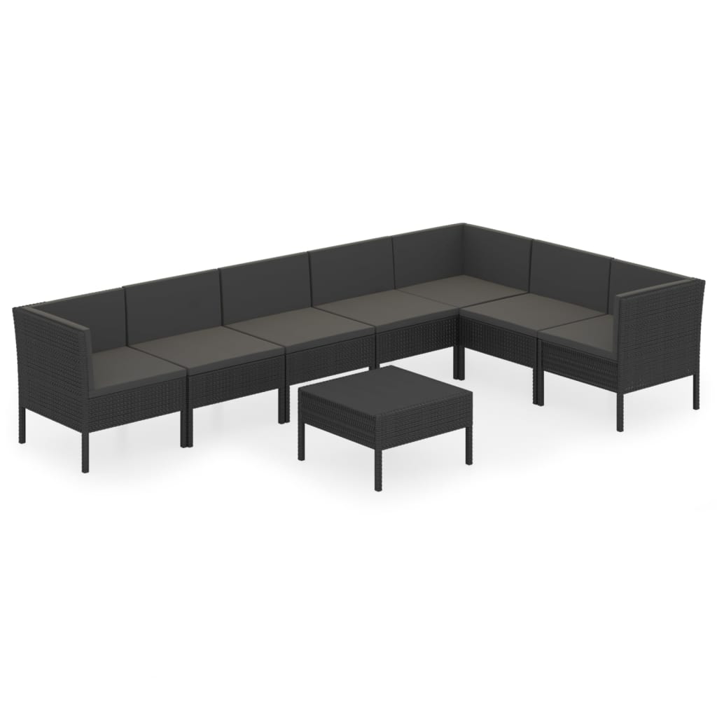 8-Delige Loungeset Met Kussens Poly Rattan Zwart 1