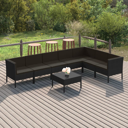 8-Delige Loungeset Met Kussens Poly Rattan Zwart 1