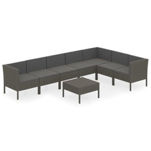 8-Delige Loungeset Met Kussens Poly Rattan Grijs 3x hoek + 4x midden + Tafel