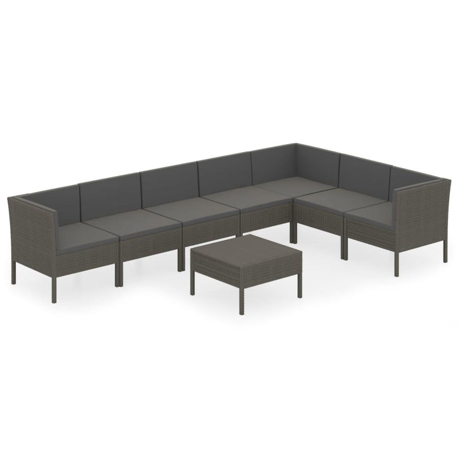 8-Delige Loungeset Met Kussens Poly Rattan Grijs 3x hoek + 4x midden + Tafel