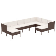 9-Delige Loungeset Met Kussens Poly Rattan Bruin 3x hoek + 4x midden + 2x voetensteun
