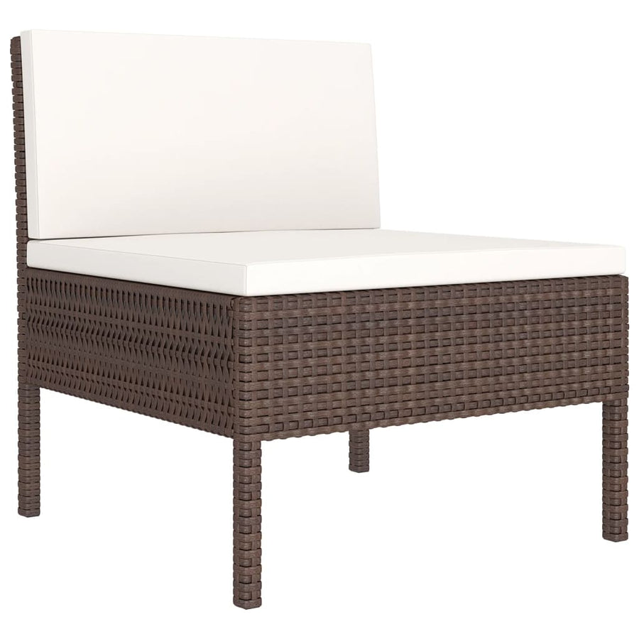 9-Delige Loungeset Met Kussens Poly Rattan Bruin 3x hoek + 4x midden + 2x voetensteun