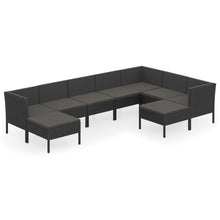 9-delige Loungeset met kussens poly rattan zwart