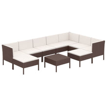 0-Delige Loungeset Met Kussens Poly Rattan Bruin 3x hoek + 4x midden + 2x voetensteun + Tafel