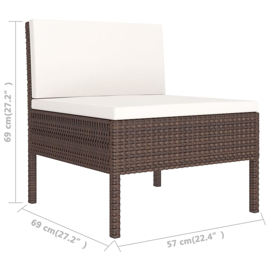 0-Delige Loungeset Met Kussens Poly Rattan Bruin 3x hoek + 4x midden + 2x voetensteun + Tafel