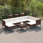 0-Delige Loungeset Met Kussens Poly Rattan Bruin 3x hoek + 4x midden + 2x voetensteun + Tafel