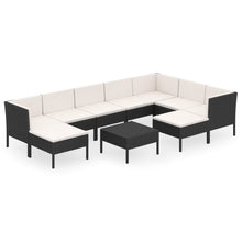 10-delige Loungeset met kussens poly rattan zwart