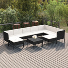 0-Delige Loungeset Met Kussens Poly Rattan Zwart 3x hoek + 4x midden + 2x voetensteun + Tafel