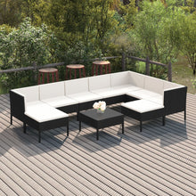 10-delige Loungeset met kussens poly rattan zwart