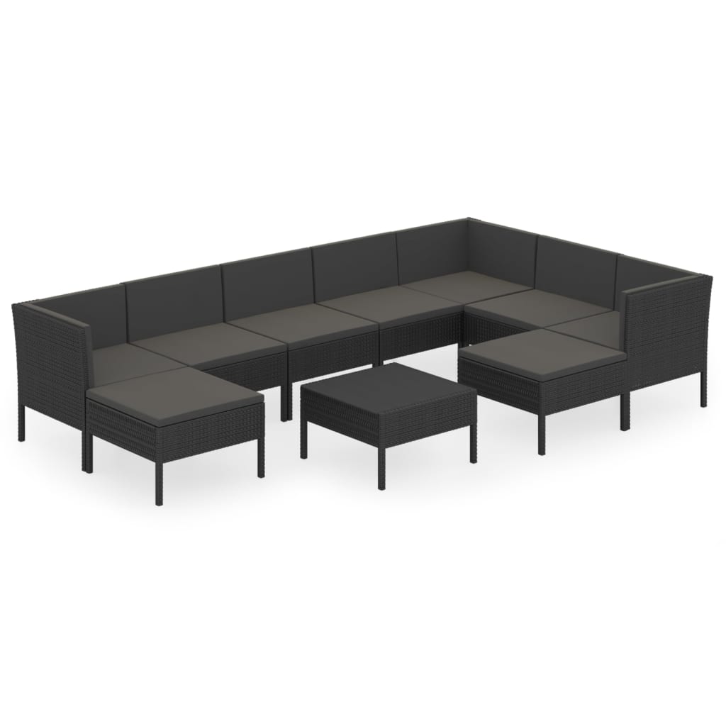 10-Delige Loungeset Met Kussens Poly Rattan Zwart 1