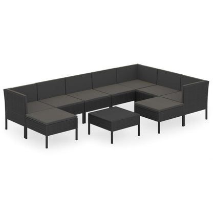10-Delige Loungeset Met Kussens Poly Rattan Zwart 1