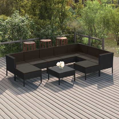 10-Delige Loungeset Met Kussens Poly Rattan Zwart 1