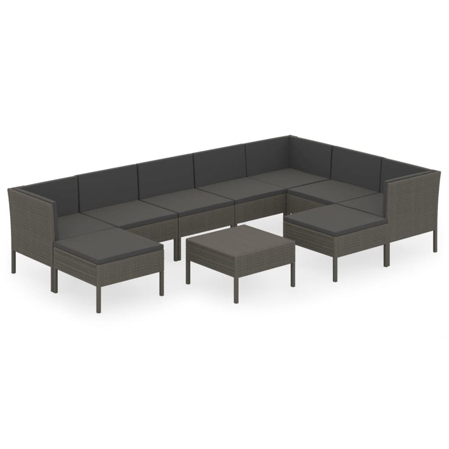 0-Delige Loungeset Met Kussens Poly Rattan Grijs 3x hoek + 4x midden + 2x voetensteun + Tafel
