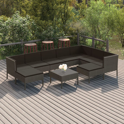 0-Delige Loungeset Met Kussens Poly Rattan Grijs 3x hoek + 4x midden + 2x voetensteun + Tafel