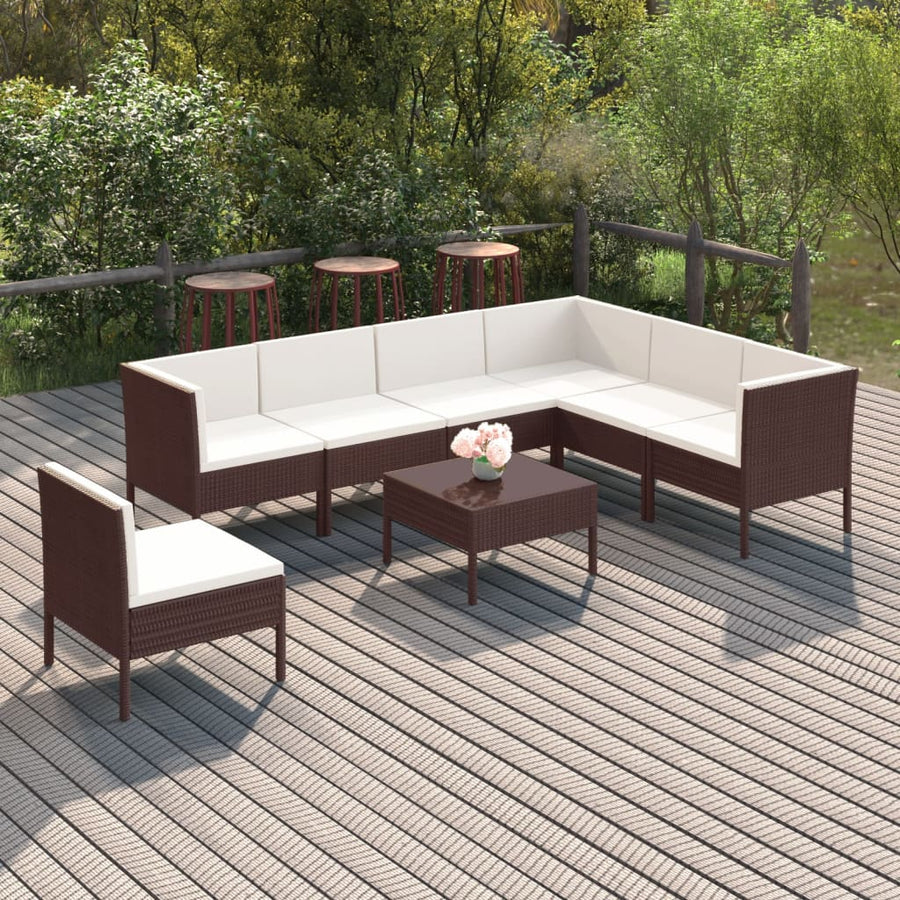 8-Delige Loungeset Met Kussens Poly Rattan Bruin 1