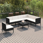 8-Delige Loungeset Met Kussens Poly Rattan Zwart 4x midden + 3x hoek + voetensteun