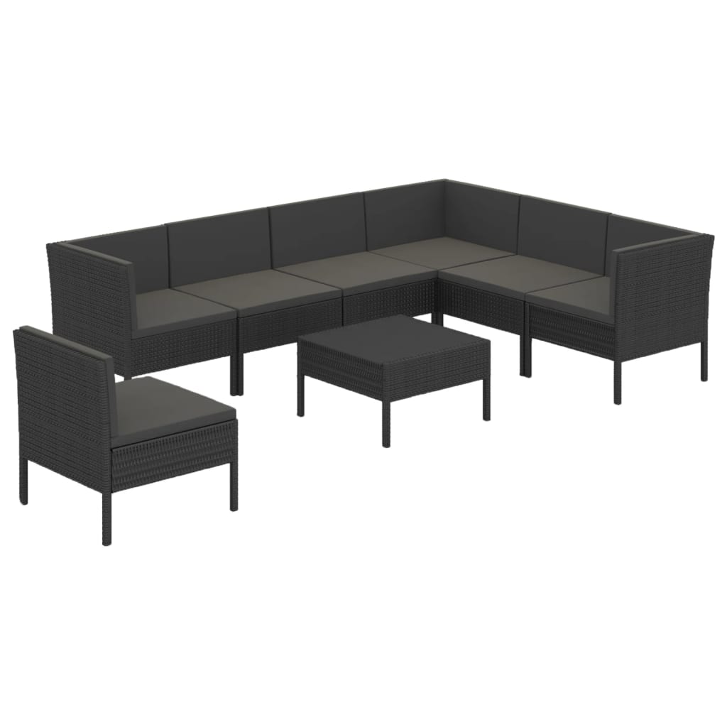 8-Delige Loungeset Met Kussens Poly Rattan Zwart 1