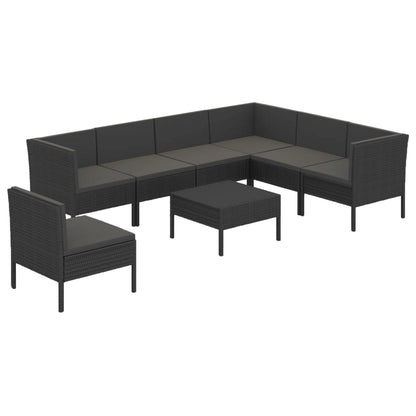 8-Delige Loungeset Met Kussens Poly Rattan Zwart 1