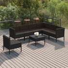 8-Delige Loungeset Met Kussens Poly Rattan Zwart 4x midden + 3x hoek + voetensteun