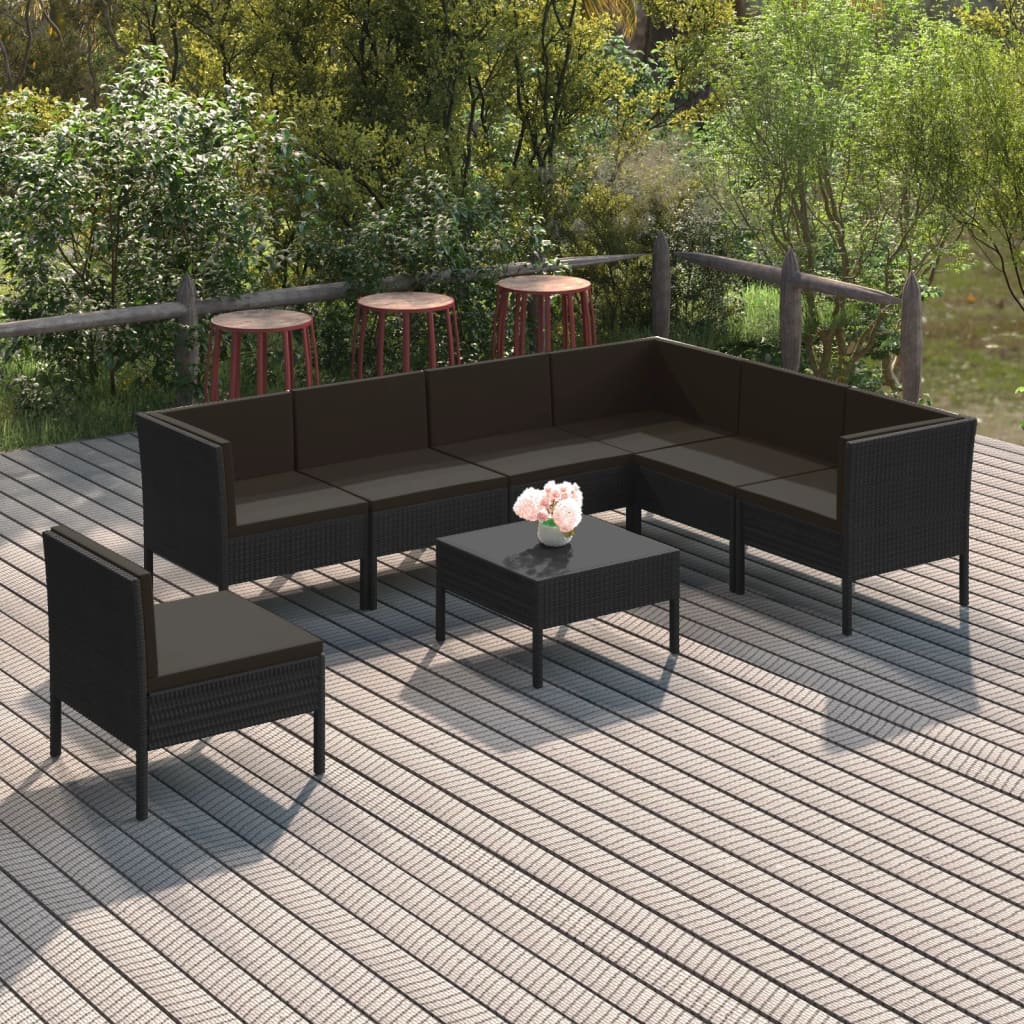 8-Delige Loungeset Met Kussens Poly Rattan Zwart 1