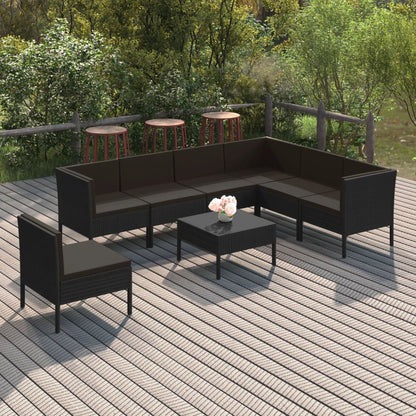 8-Delige Loungeset Met Kussens Poly Rattan Zwart 1