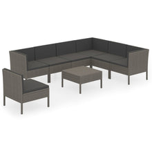 8-Delige Loungeset Met Kussens Poly Rattan Grijs 4x midden + 3x hoek + voetensteun