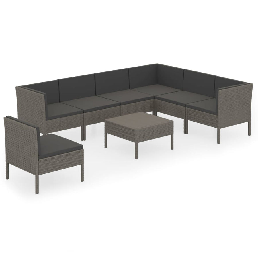 8-Delige Loungeset Met Kussens Poly Rattan Grijs 4x midden + 3x hoek + voetensteun