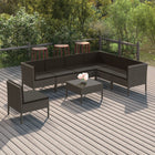 8-Delige Loungeset Met Kussens Poly Rattan Grijs 4x midden + 3x hoek + voetensteun