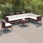 9-Delige Loungeset Met Kussens Poly Rattan Bruin 3x hoek + 5x midden + Tafel