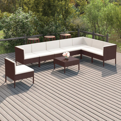 9-Delige Loungeset Met Kussens Poly Rattan Bruin 1
