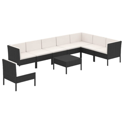 9-Delige Loungeset Met Kussens Poly Rattan Zwart 1