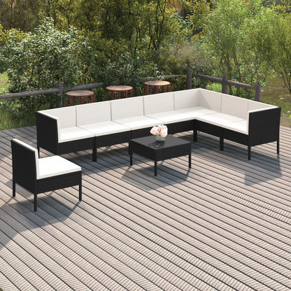 9-Delige Loungeset Met Kussens Poly Rattan Zwart 1