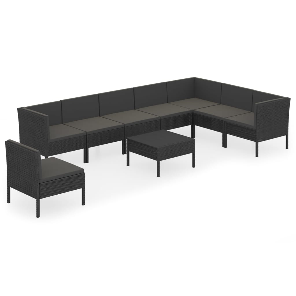 9-Delige Loungeset Met Kussens Poly Rattan Zwart 1