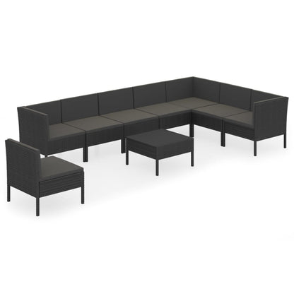 9-Delige Loungeset Met Kussens Poly Rattan Zwart 1